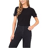 CeCe Womens Short Sleeve Bow Sleeve Knit Top