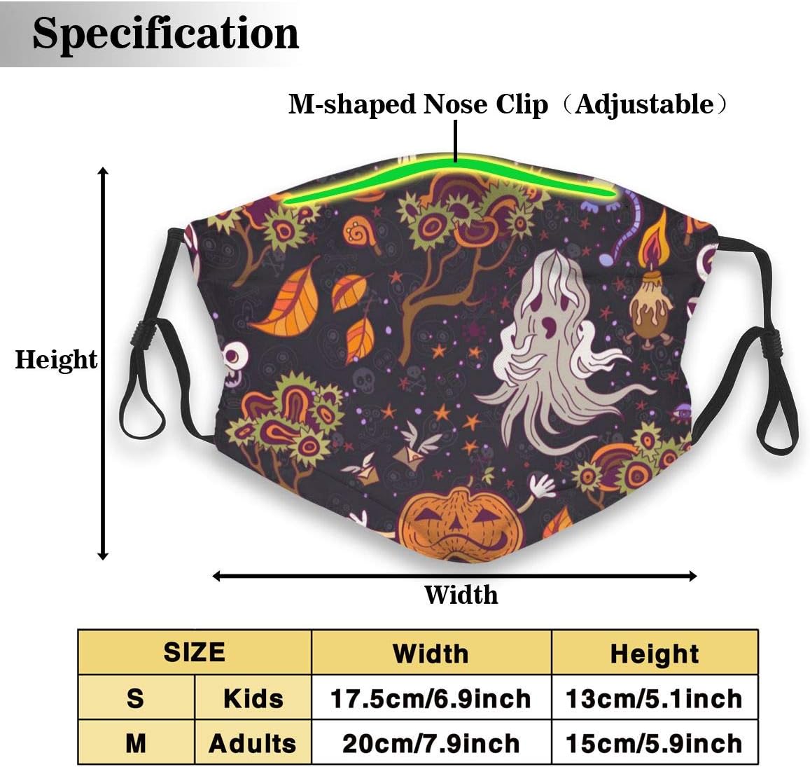 MINIKENS Halloween Bright Kids Doodle N95 Mouth Mask,Replaceable Filter PM2.5 Mask Personality Print Anti-Pollen Mask Anti-Dust Infective Mask with Replaceable N95 Filter. Free Two Filters