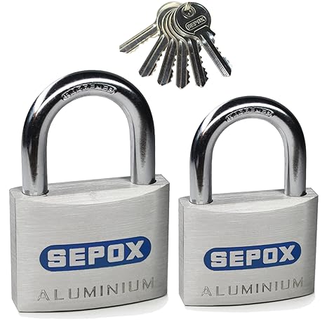Sepox Vorhängeschloss, 6 x 40 mm, aus Aluminiumlegierung, gleichschließend mit 6 Schlüsseln, 2er-Pack