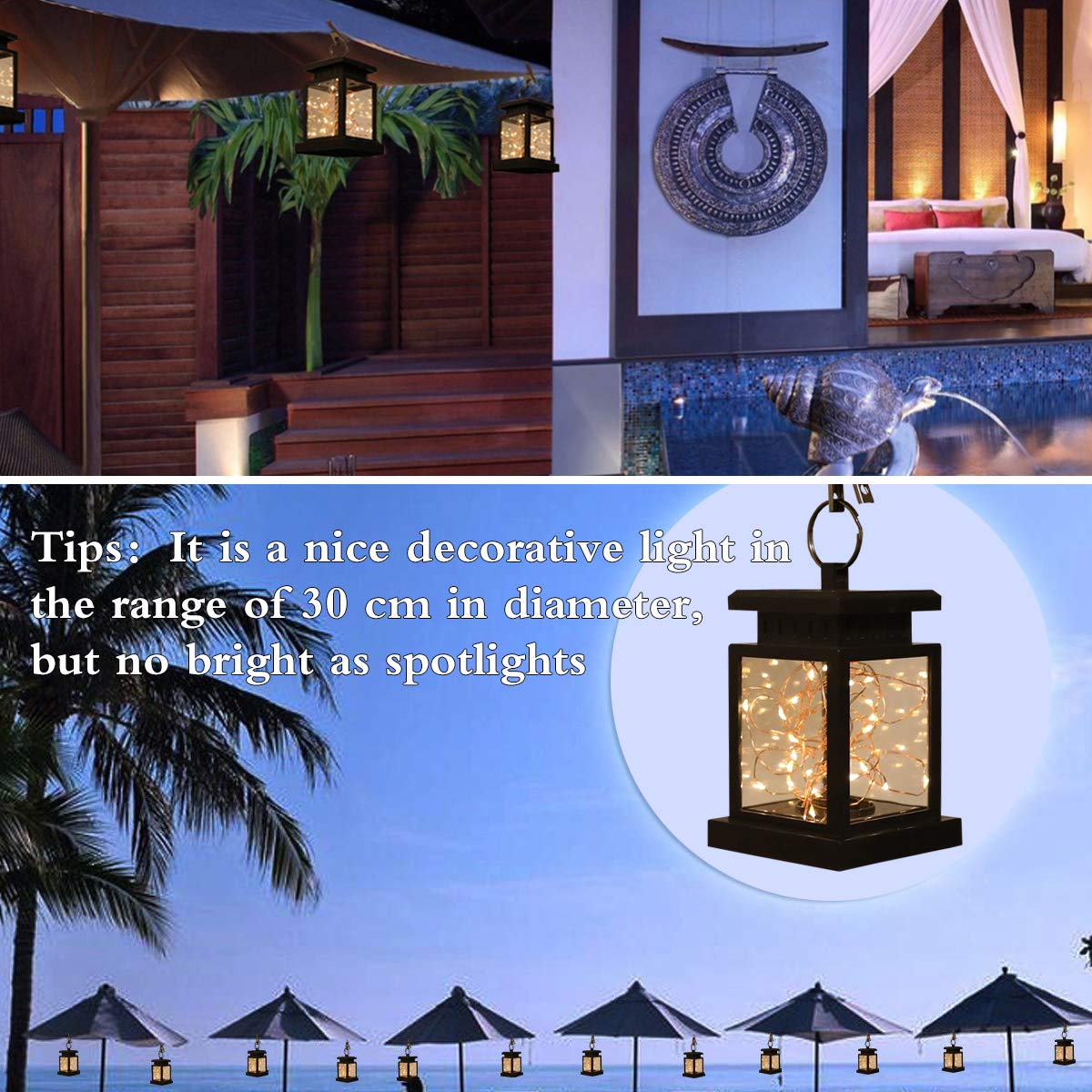 Tinpa Solar Lantern Lights Outdoor Fairy String Lights,Hanging lamp Copper Wire for Front Door, Yard, Garage, Deck, Porch, Shed, Walkway
