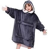 yescool Wearable Blanket Hoodie Kids, Oversized Blanket Sweatshirt with Sherpa Teen Girl Gifts for Kids, Youth, Boys, Girls, 8-15 Year Old Girl Boy Gift Warm Teen Wearable Blankets, One Size, Grey