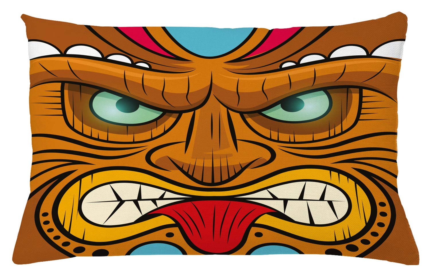 ABAKUHAUS Tiki Bar Throw Pillow Cushion Cover, Cartoon Style Angry Looking Tiki Warrior Colorful Totem Culture Print, Decorative Square Accent Pillow Case, 26 X 16 Inches, Multicolor
