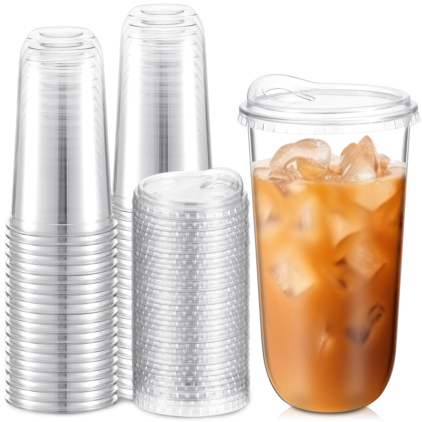Photo 1 of Baderke 50 Pcs Round Bottom Plastic Cups with Sip Lids Clear Disposable Iced Coffee Cups for Smoothie Cold Beverage Coffee Shops and Party Catering(20 oz,Clear)