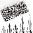 HAPY SHOP 200 Sets Cone Spikes and Studs Silver Screwback Studs Rivets Metal Tree Spikes Studs Punk Spikes for Leather Craft Clothing Shoes Accessories DIY Craft Decoration,Multiple Sizes in a Box