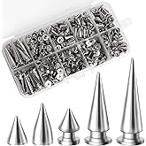 HAPY SHOP 200 Sets Cone Spikes and Studs Silver Metal Studs Rivets Studs for Clothing,Punk Spikes DIY Craft Decoration, Multiple Sizes in a Box