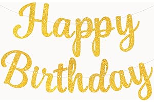 Accevo Gold Happy Birthday Banner Pre-Strung Happy Birthday Banner Happy Birthday Banner NO DIY Gold Glitter Happy Birthday Sign for Kids & Adults Birthday Party Decorations