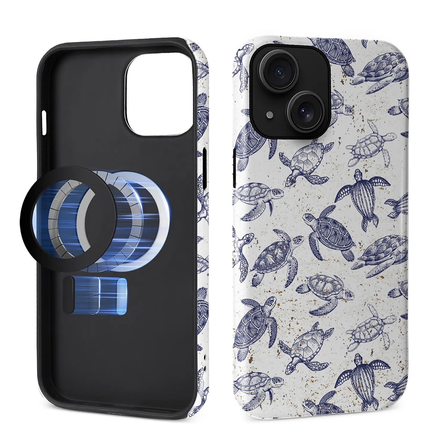 MQJCYB Magnetic Case for iPhone 14 iPhone 13 Design,Compatible with MagSafe,Slim Protective Soft TPU Bumper Phone Cover Women Girls Case Ocean Blue Sea Turtle