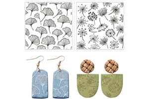 CRASPIRE 2Pcs Leaves Polymer Clay Texture Sheets Ginkgo Dandelion Plant Handmade Clear Silicone Texture Mat Reusable Embossing Folders Clay Stamps for Making Earrings Decklaces Jewerly DIY Craft Gift