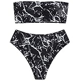 ZAFUL Women's Strapless Marble Print High Waisted