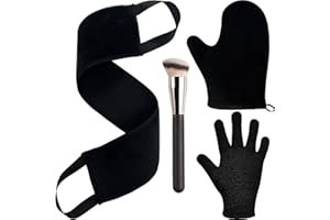 ZOQINI Self Tanning Mitt Applicator Kit, Includes Velvety Self Tanner Mitt, Back Tanning Applicator, Exfoliating Glove, Angled Self Tanner Brush for Sunless Tan Lotion Mousse Gel (Black, 4 Pack)