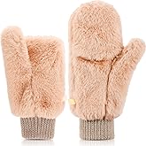 SATINIOR Faux Fur Mittens Fingerless Gloves Convertible Gloves Fluffy Winter Warm Soft Half Finger Fuzzy for Women