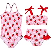 Cuddomper Girls Swimsuit One-Piece Bikini Set Two Sets Matching Bathing Suits 2-6T Adjustable Strap Summer Beach