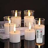 Girimax Clear Glass Flameless Votive Candles with Remote Timer, Real Wax Flickering LED Battery Candles Set of 6 Φ 2" H 3"