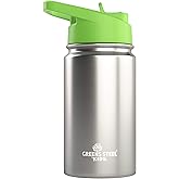Kids Water Bottle - 12oz Stainless | Leak Proof With Straw & Handle | 24 Hours Cold | Insulated, Double Wall Stainless Steel | Easy Sip Toddler Cup | Child's Flask | Eco Friendly