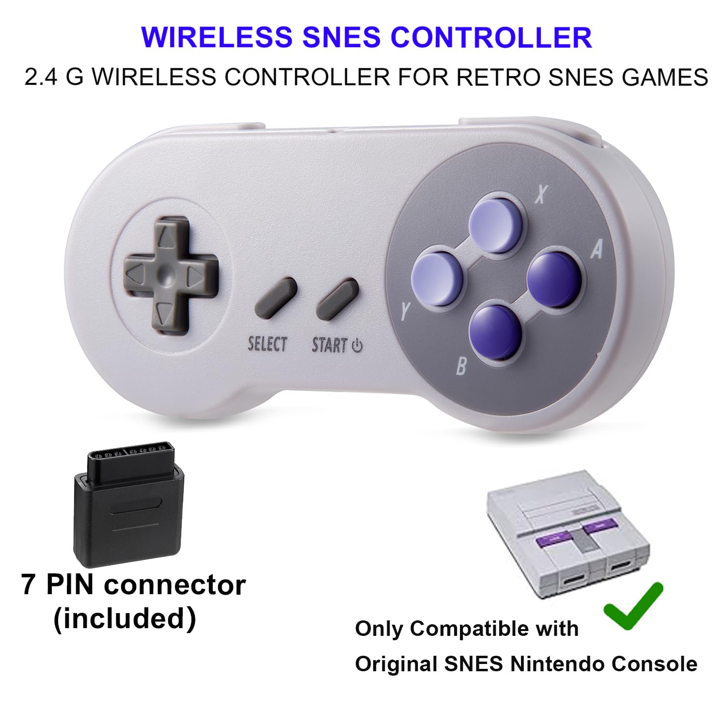 KIWITATA 2 Pack 2.4GHz Wireless Controller for SNES Original Console, Rechargeable Wireless Remote Gamepad Controller for SNES Super Entertainment System Console