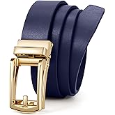 Women Leather Ratchet Belt for Jeans Pants with Automatic Gold Buckle Trendy Adjustable Ladies Dress Waist Belt Width 1.2"