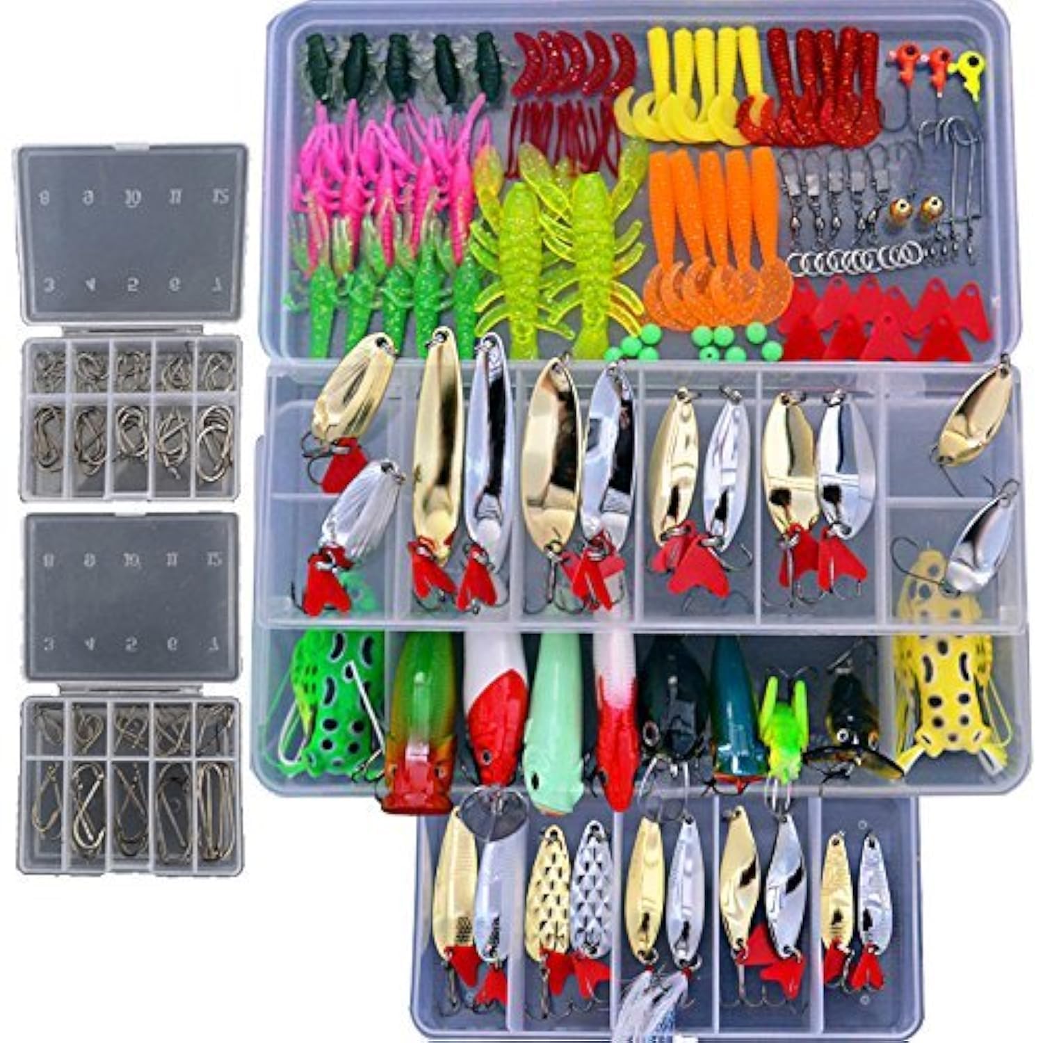 Smartonly1 Set 226Pcs Fishing Lure Tackle Kit Bionic Bass Trout Salmon Pike Fishing Lure Frog Minnow Popper Pencil Crank Soft Hard Bait Fishing Lure Metal Spoon Jig Lure with Fishing Tackle Box