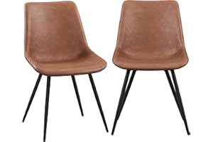 Yaheetech Dining Room Chairs Set of 2 Mid Century Modern Kitchen Chairs with Upholstered Faux Leather and Metal Legs for Dining Room, Living Room, Brown