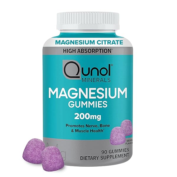 QUNOL MAGNESIUM GUMMIES FOR ADULTS, 200MG ELEMENTAL MAGNESIUM (FROM 1,750MG MAGNESIUM CITRATE), HIGH ABSORPTION MAGNESIUM SUPPLEMENT, SUPPORTS NERVE, BONE AND MUSCLE HEALTH, VEGETARIAN, 90 COUNT