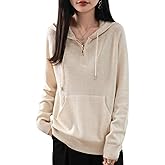 Ciovkis Women's Merino Wool Blend Hoodies 2025 Fall Winter Sweatshirt Crewneck Long Sleeve Knitted Pullover with Zipper