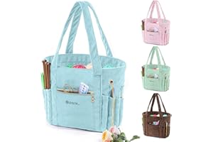 MYBAGZING MYABGZING Corduroy Crochet Bag 11.5" Large Yarn Storage Tote with Grommets, Needle Holders – Knitting Bag Organizer for Crochet Hooks, Accessories, Tools & Projects –Gift for Knitters & Crafters