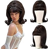 LONAI Retro Brown Wig 50s 60s 70s Wig with Bangs for Women Synthetic Hair for Halloween Costume Party