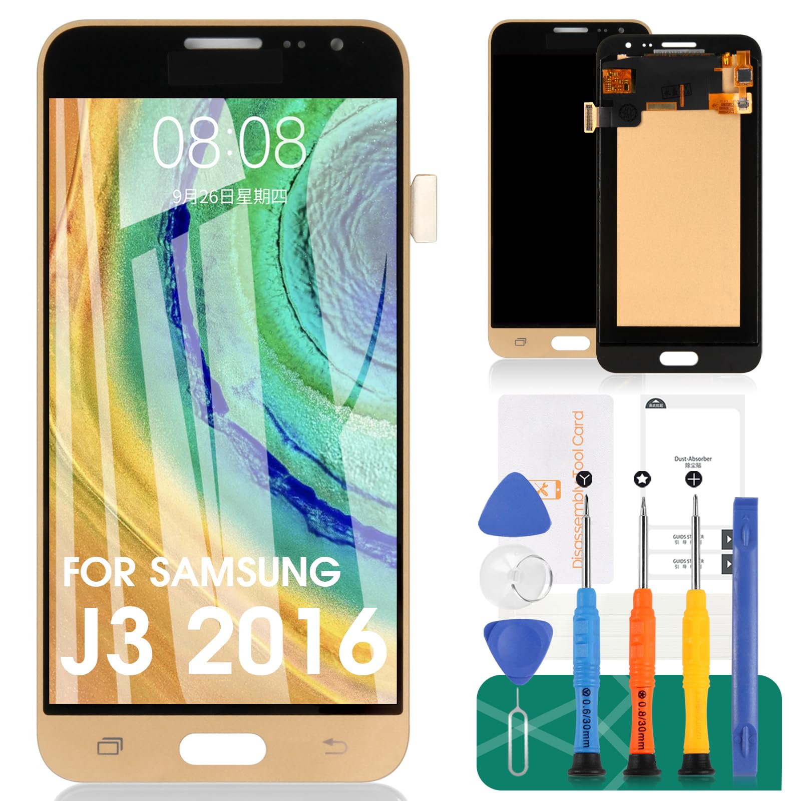 For Samsung Galaxy J3 2016 J320 J320A J320M/DS J320F/DS J320H/DS J320P J320R4 LCD Screen Replacement Digitizer Glass Assembly Kits?Free tempered film, glue and tools (Glod)