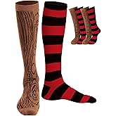 Skicuff 2 Pair Pirate Costume Accessories Wood Grain Pattern and Stripes Peg Leg Socks for Adults Halloween Cosplay Party