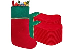Tokforty 24 Pack Felt Christmas Stockings, 19 Inches Red and Green Christmas Stockings Hanging Ornaments, Green cuff with Gold Trim Christmas Stockings for Family Christmas Holiday Decorations