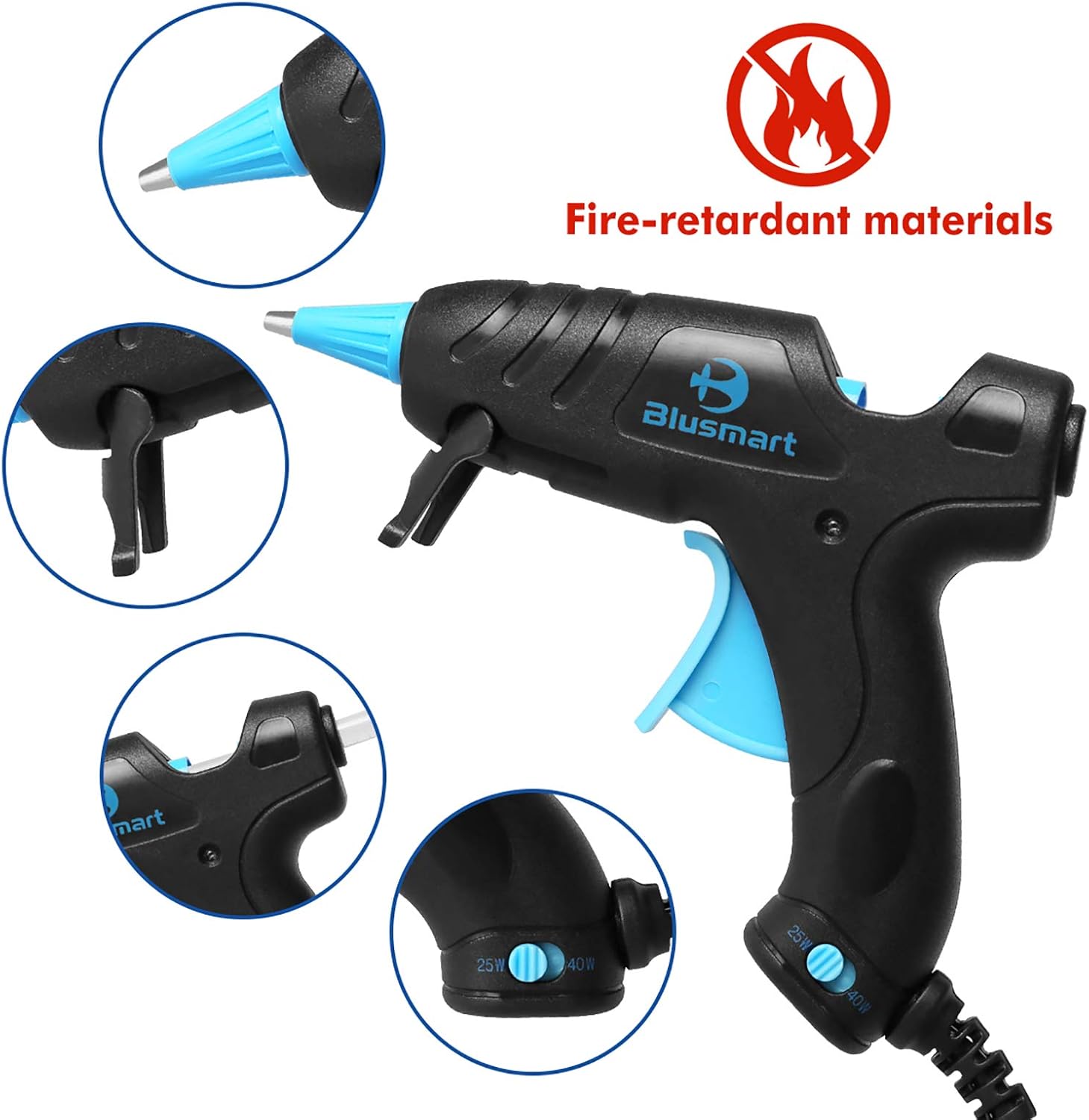 Blusmart Hot Glue Gun, 25W/40W Adjustable Mini Glue Gun Kit with 35 Glue Sticks, Ruler, Silicone Mat, Finger Caps, and Sticker Sheets for Home & School DIY Arts & Craft Kids