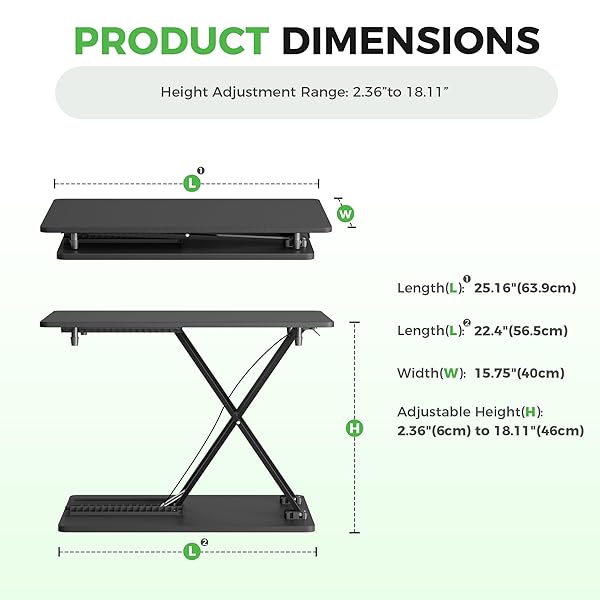 PBUGAC STANDING DESK CONVERTER ADJUSTABLE HEIGHT, 25.16″ × 15.75″ HEIGHT ADJUSTABLE DESKTOP RISER, NO ASSEMBLY REQUIRED, DESKTOP WORKSTATION FOR LAPTOP, MONITOR AND OFFICE USE (BLACK)