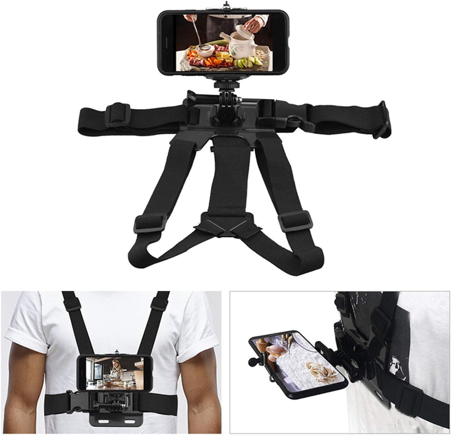 Bindpo Chest Mount for Camera Phone & Black, Adjustable Chest Strap Holder with Clip, Compatible with Smartphone 5.5-8cm/2.2-3.1inches - Image 3