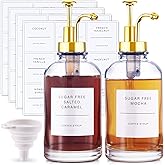 Coffee Syrup Dispenser with 36 Labels and Pump,Coffee Pump Dispenser,Simple Glass Syrup Bottle for Coffee Bar,16.9oz 500ml,Se