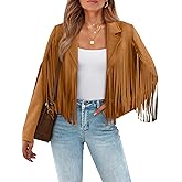 LILLUSORY Womens Cropped Fringe Faux Suede Leather Fall Jackets Western Cowgirl Country Concert Outfits
