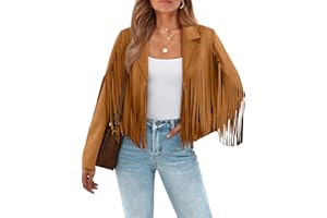 LILLUSORY Womens Cropped Fringe Faux Suede Leather Fall Jackets Western Cowgirl Country Concert Outfits