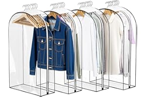 4 Pack 10” Gusseted Clear Garment Bags - Hanging Clothes Protector, Plastic Suit Coat Dress Storage, Closet Cover
