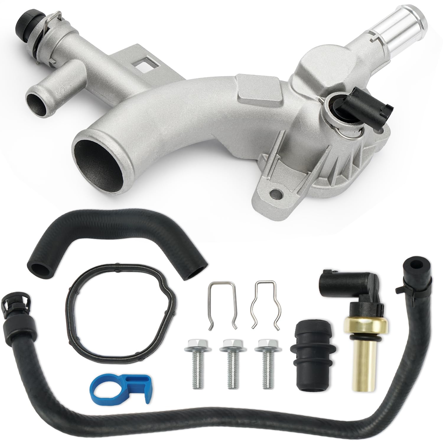 Photo 1 of Aluminum Engine Coolant Housing Water Outlet Kit with Hoses Compatible with 2011-2016 Chevy Cruze, 2012-2020 Sonic, 2015-2020 Trax, 2013-2019 Buick Encore 1.4L Replaces 25193922 902-846 13251447
