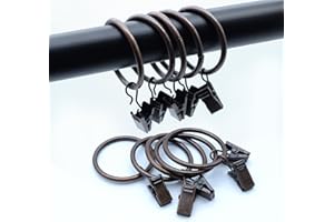 ZTLAB 40 Pack Metal Curtain Rings with Clips, Curtain Hooks Hangers Clip Rings 1.35 in I D, Fits up to 1 in Diameter Curtain Rod, Strong Decorative Drapery Rings for Hanging Drapes Bows Hat.