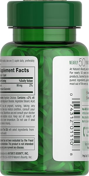 NATURE’S BOUNTY POTASSIUM 99MG, SUPPORTS FLUID BALANCE AND MUSCLE ACTIVITY, INVOLVED IN NORMAL HEART FUNCTION, POTASSIUM GLUCONATE DIETARY SUPPLEMENT, GLUTEN FREE, 1 PER DAY, 100 VEGETARIAN CAPLETS