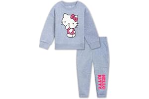 Hello Kitty Girls Velour Drop Shoulder Sweatshirt and Jogger Pants Outfit Set Toddler to Big Kid Sizes (2T - 14-16)