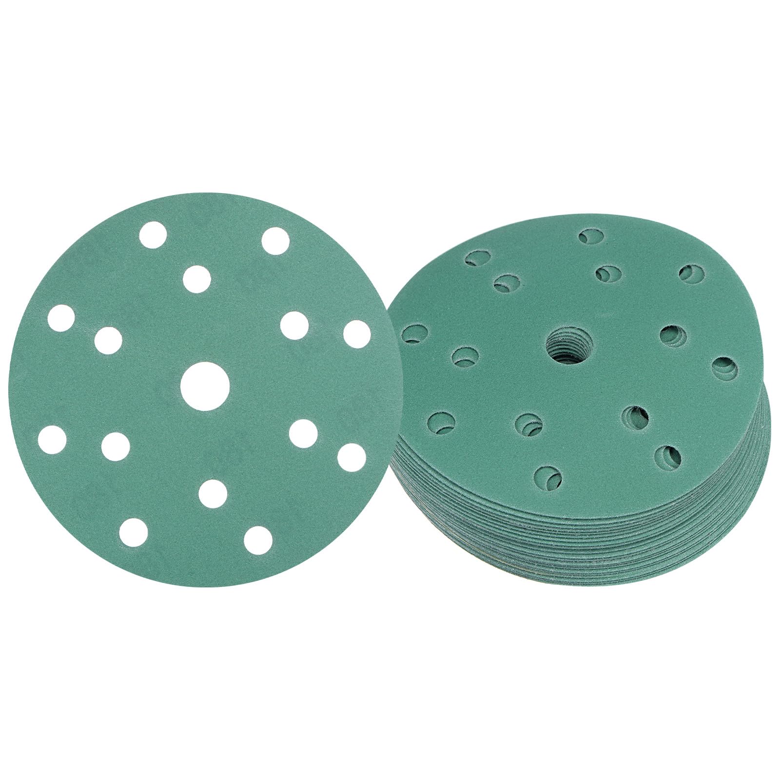 Kozelo 25pcs Green Film Sanding Discs - [6 Inch 180 Grits 15 Hole ] Round Aluminum Oxide Hook & Loop Wet Dry Sander Pads for Wood Metal Polishing Use| Zirconium Corundum Sandpaper