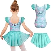 Zaclotre Girls Ballet Leotards with Removable High Low Skirt Toddler Ruffle Sleeve Hollow Back Dance Outfit Combo