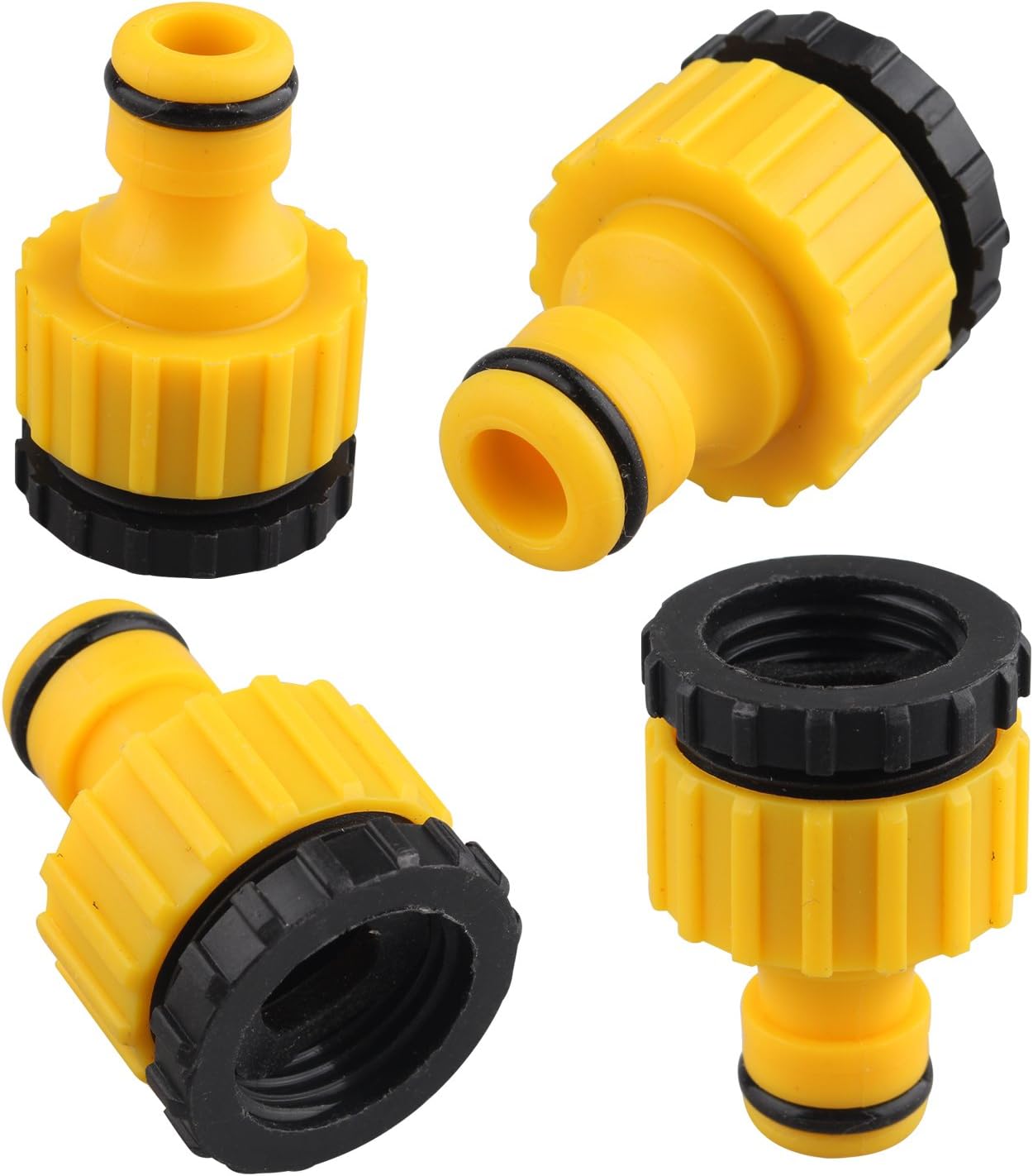 Futheda 4pcs Garden Hose Tap Connectors 1/2 inch and 3/4 inch 2 in1 Outdoor Threaded Faucet Adapter Garden Thread Conversion for Car Wash Gardening Plastic