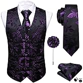 Barry.Wang Formal Men Flower Vest Paisley Jacquard Silk Ties Suit Waistcoat Set Wedding 5PCS
