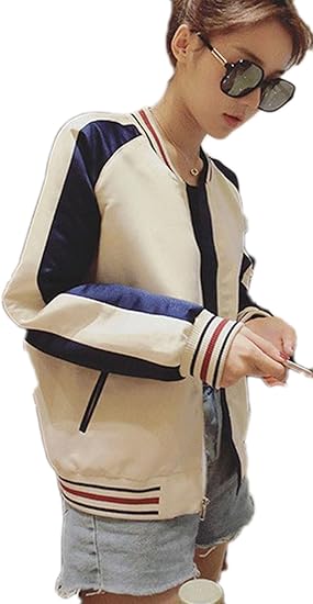 Amazon Yitongレディース ブルゾン ストリート系 ジャンパー ジャケット 秋 冬 スタジャン 前ジップ ショート アウター 長袖 スタイリッシュ Bf風 可愛い パーカー E コート ジャケット 通販