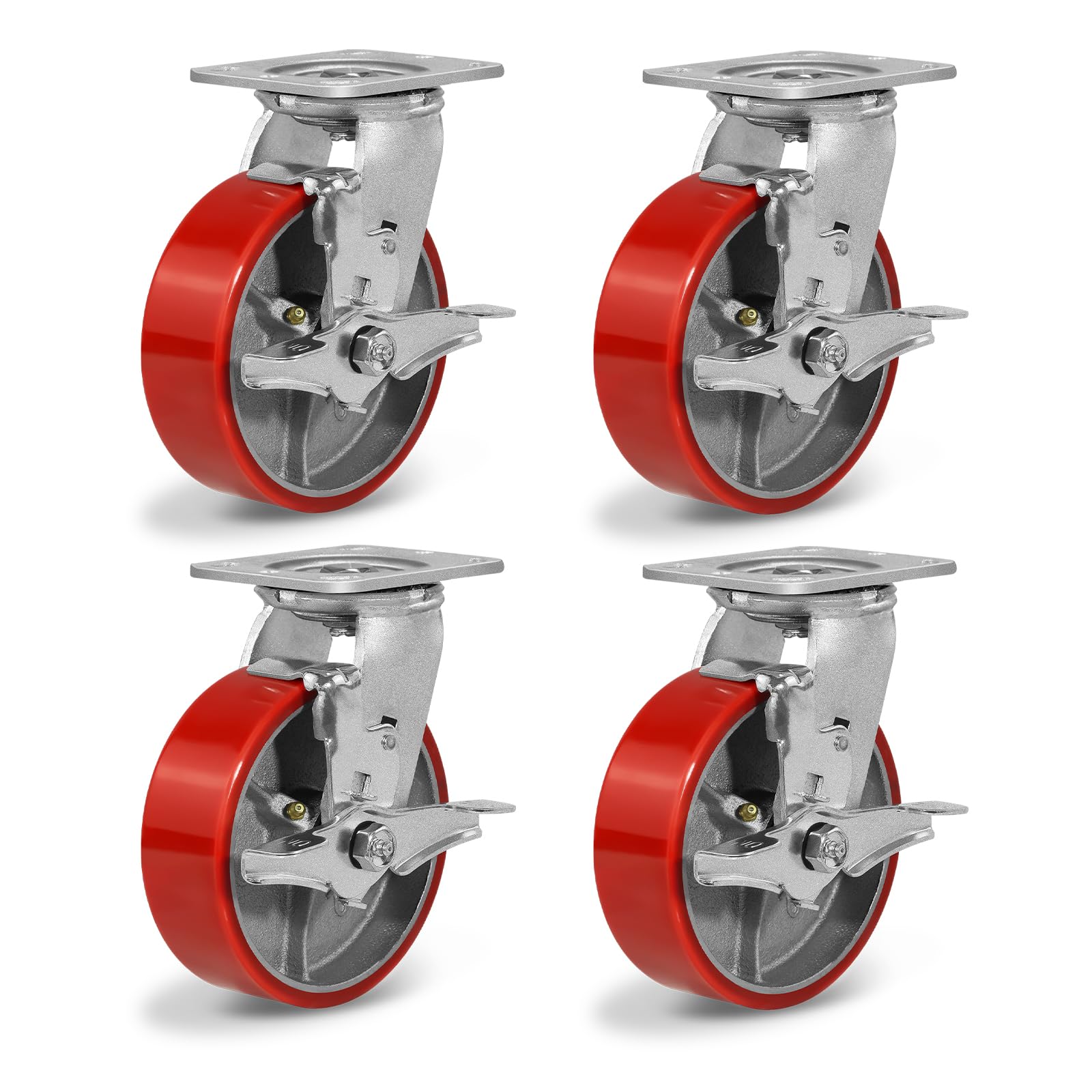 Photo 1 of **NO HARDWARE**NINOSO 6'' Caster Wheels, Heavy Duty Casters with Polyurethane Wheel, Industrial Casters Set of 4 with Capacity 4800lbs, Widely Used in Workbench Tool Box Furniture (4 Pack Brakes)