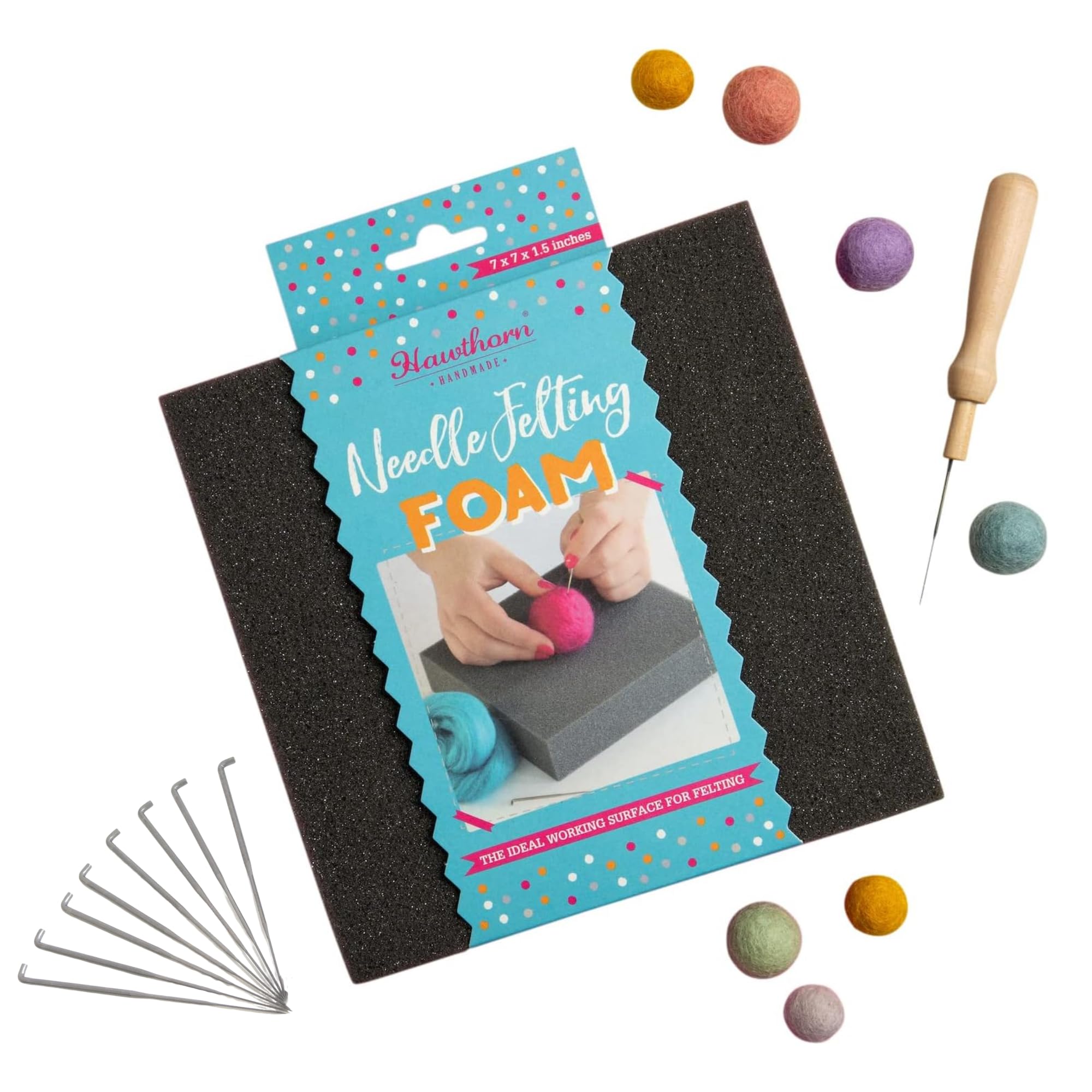 Hawthorn Handmade Needle Felting Kit - Craft Pad with Needles & Wooden Holder, Felting Accessories for Beginners