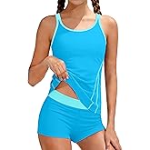 DONWEN Girls Swimsuits Sporty Adjustable Straps Bathing Suits UPF 50+ Boyshort Tankini Beach Pool Swimwear