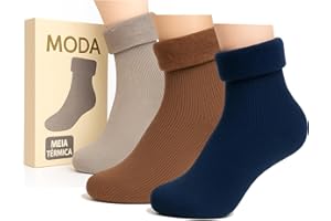 Kit 3 Pares Meia Térmica Flanelada Fleece Unissex, Meias de Inverno para Frio Intenso