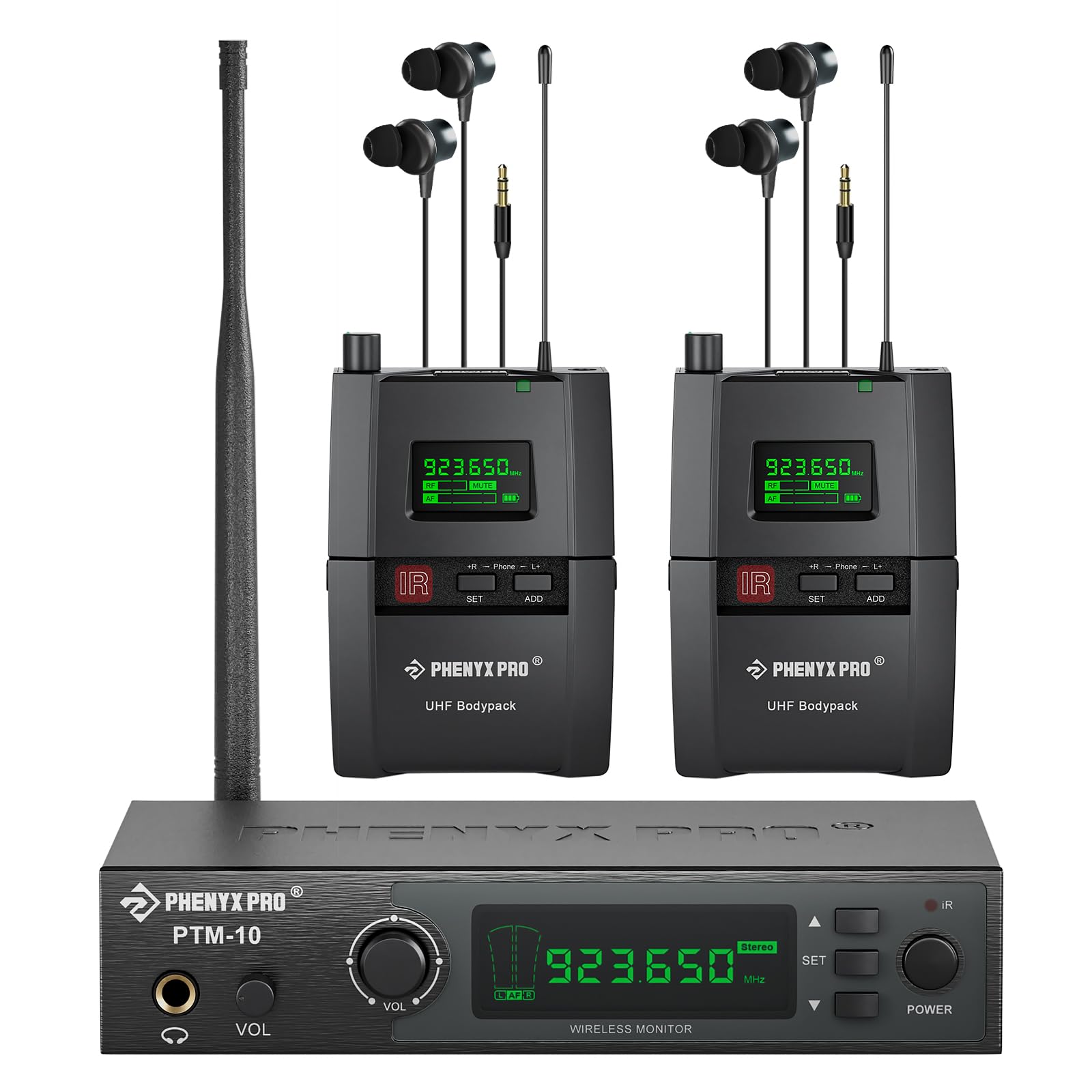 Photo 1 of Phenyx Pro Wireless in Ear Monitor System, True Stereo UHF IEM, in Ear Monitors for Musicians, Metal Stage Monitor w/ 89 Frequencies, Rack Mount, for Studio/Band (2 Bodypacks with Transmitter)